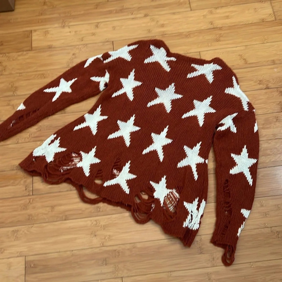 Wildfox Rust Seeing Stars Lennon Knit Sweater long sleeve oversize distressed XS - Picture 7 of 7